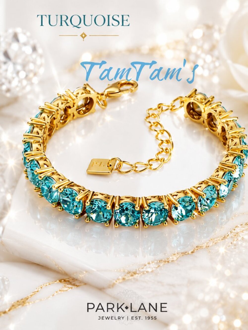 Park Lane Impression Tennis Bracelet 40 Carat Turquoise Aquamarine Matte Gold